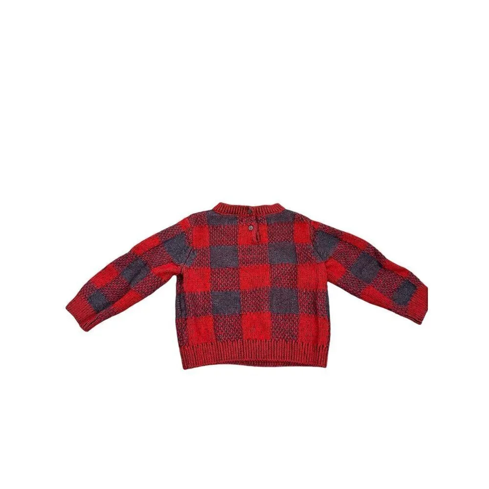 Gymboree Red & Gray Checkered Toddler Sweater 18-24 Months Cotton/Acrylic